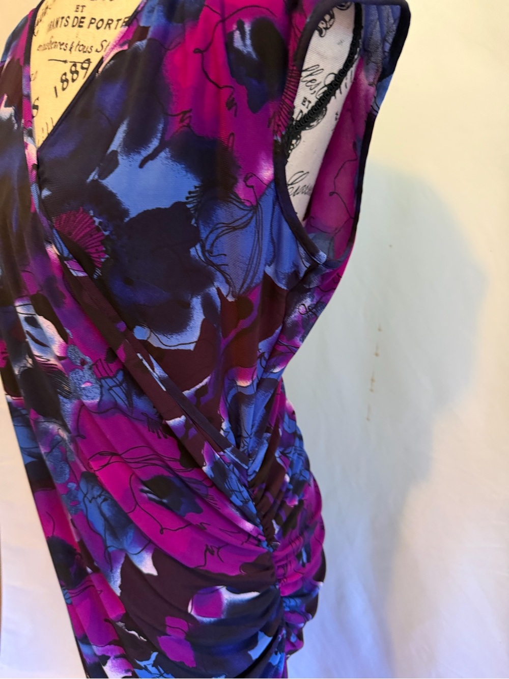 Chaps Purple and Blue Floral Faux-Wrap Midi Dress - Picture 3 of 6